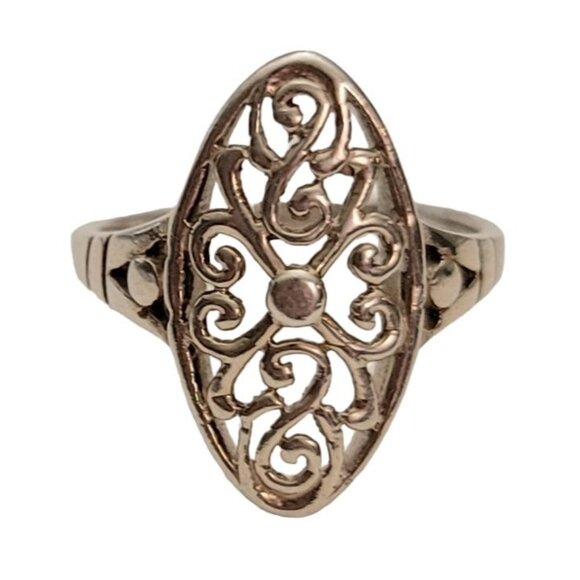Sterling Silver 925 Oval Filigree Ring Size 7 E893 - Picture 9 of 9